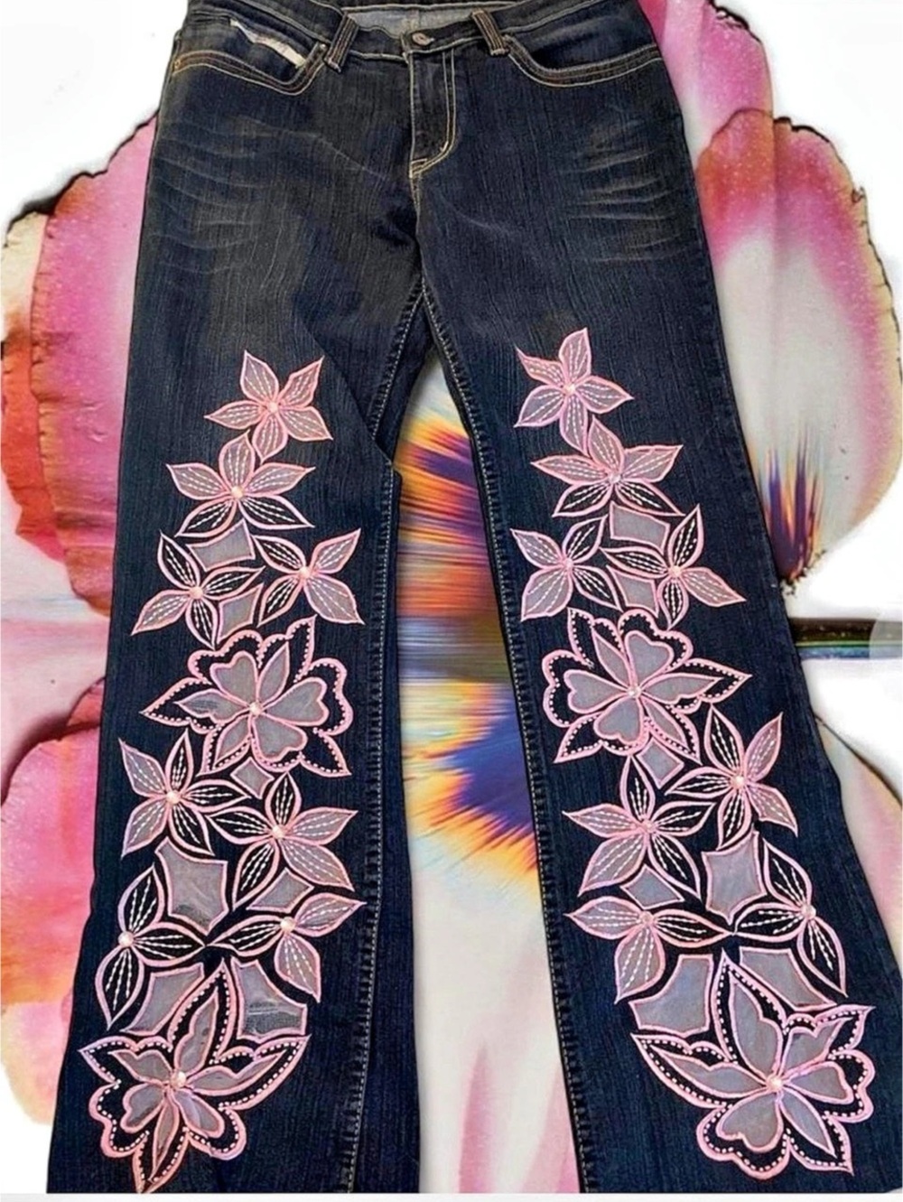 Miss Sixty Floral Embroidered Bootcut Jeans Waist 33